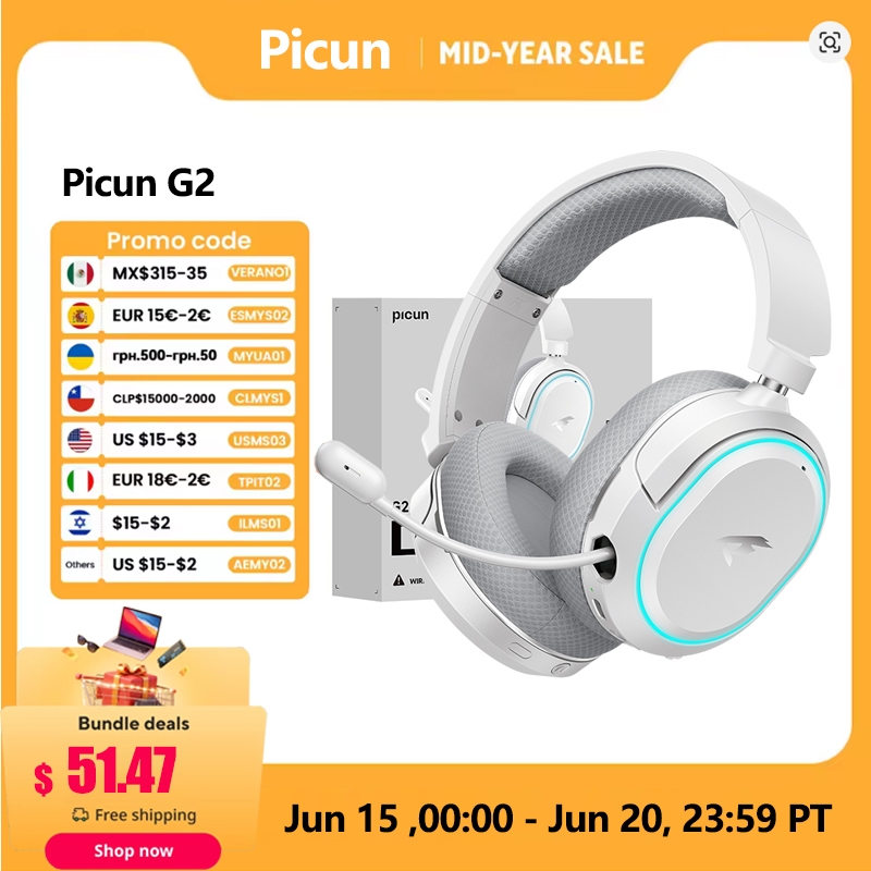 Gaming Headset Rgb - Picun G2 2.4GHz Bluetooth Wireless Gaming